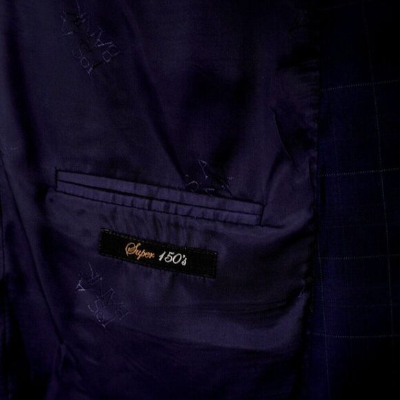 Jos A Bank Signature Gold Super 150s‎ Wool Blue Windowpane 42L 2 Button Blazer - Picture 9 of 12